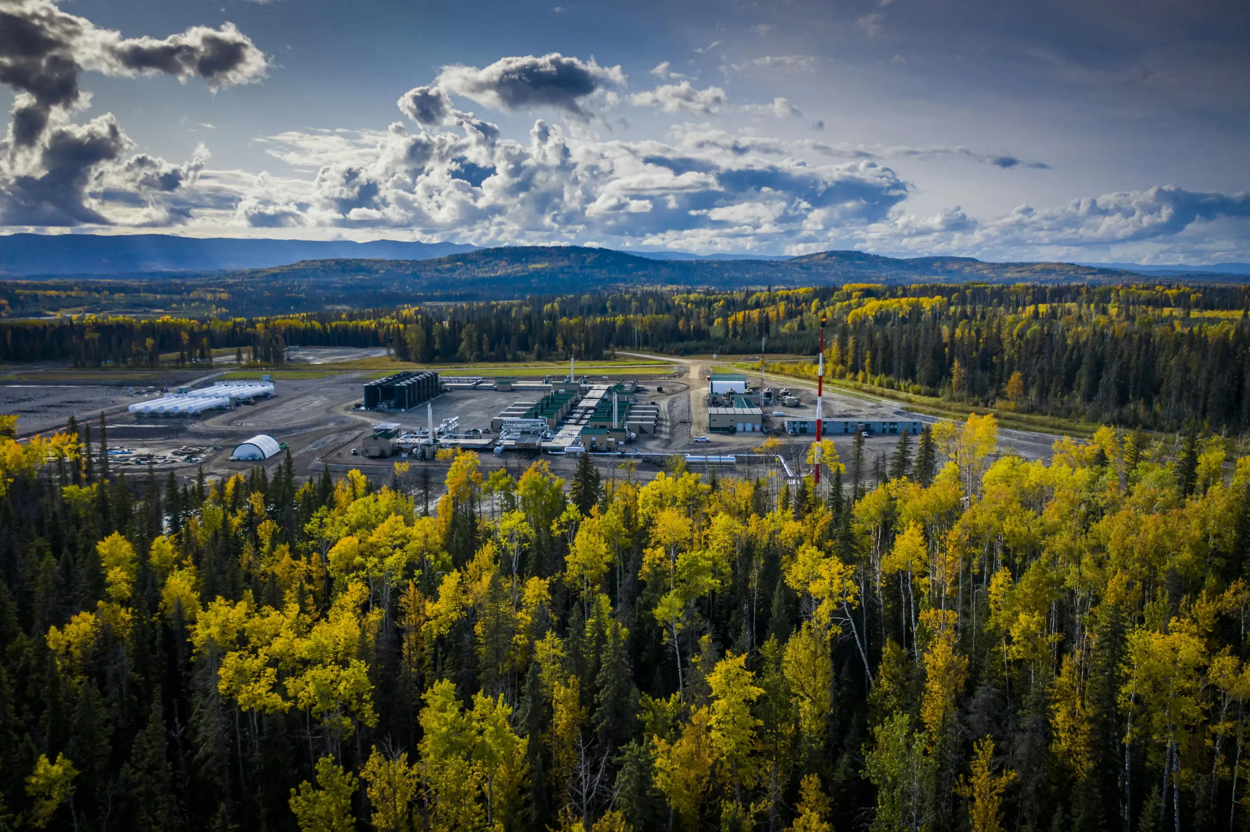 Industrial facility surrounded by forest, representing RGE's businesses across the bioeconomy and energy value chains.