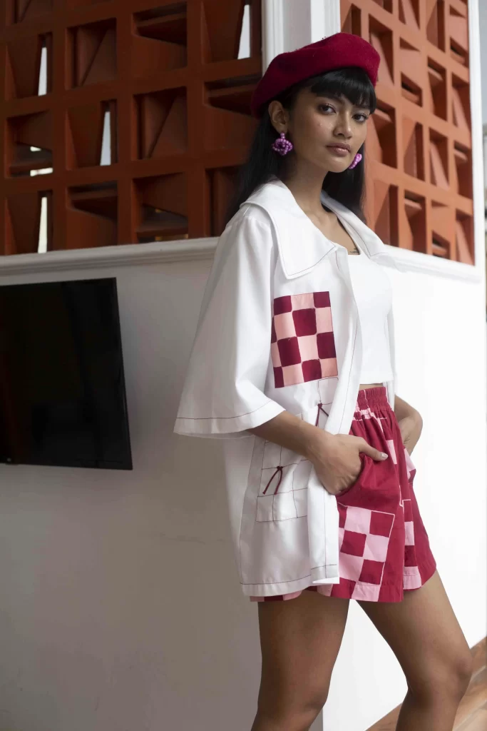 rge-apr-sustainable-fashion-garment-2 A model showcases a garment design that highlights sustainable materials and RGE’s support for circular fashion.
