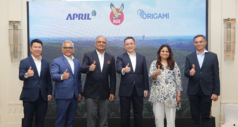 From left: Lawrence Teh Yew Kiat, General Manager of Human Resources at APRIL; Suneel Kulkarni, Country Head of APRIL India and Subcontinent; Manoj Pachisia, CEO of Origami; Shaohua Wanyan, Head of Paper Business at APRIL; Neelam Pachisia, CEO of Origami and Sanjay Tanwani, Finance Director of APRIL
